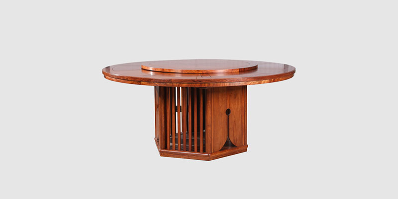 巴音郭楞中式餐厅装修天地圆台餐桌红木家具效果图